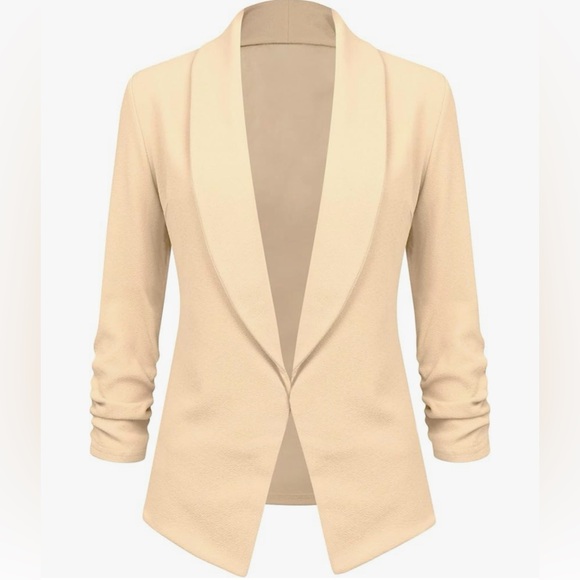 Jackets & Blazers - 3/4 Sleeve Blazer Open Front Cardigan Jacket Work Office Blazer -cream